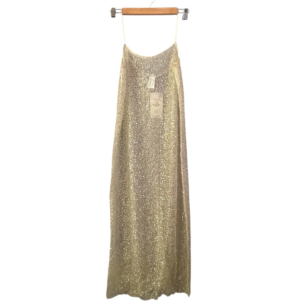 NWT GOLD BEADED SEMI SHEER SEQUIN FITTED DRESS NEW SZ LARGE